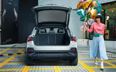 Audi Q3 Sportback rear view with the tailgate open