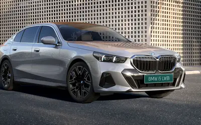 BMW i5 front three-quarter view in silver