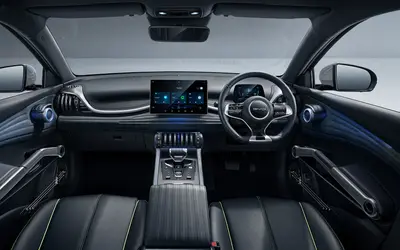 BYD Atto 3 interior view of the dashboard, rotating touchscreen and centre console