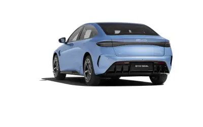 BYD Seal rear three-quarter studio view in blue