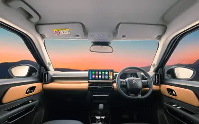 Citroen Basalt X interior view of the dashboard, touchscreen and front seats