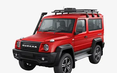 Force Gurkha three-door front three-quarter studio view in red