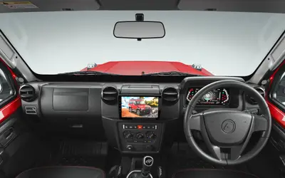 Force Gurkha interior view of the dashboard, touchscreen and steering wheel