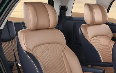 Hyundai Alcazar three-row seating with tan leatherette upholstery