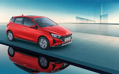 Hyundai i20 rear three-quarter view in red