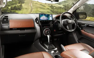 Isuzu D-Max V-Cross interior view of the dashboard, touchscreen and centre console