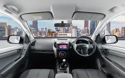 Isuzu Hi-Lander interior view of the dashboard, touchscreen and front seats