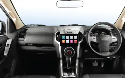 Isuzu mu-X interior view of the dashboard, touchscreen and front cabin