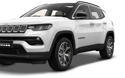Jeep Compass Limited front three-quarter studio view in Pearl White