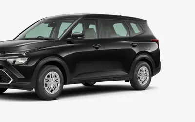 Kia Carens front three-quarter view in Aurora Black Pearl