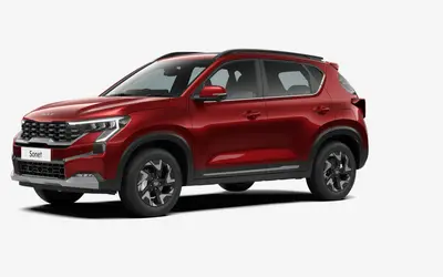Kia Sonet front three-quarter view in Magma Red