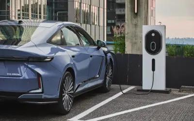 Lexus ES 500e plugged into a public DC fast charger