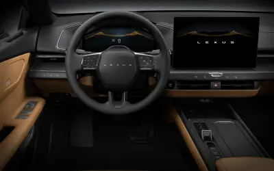 Lexus ES 500e dashboard with the Tazuna cockpit layout and centre touchscreen