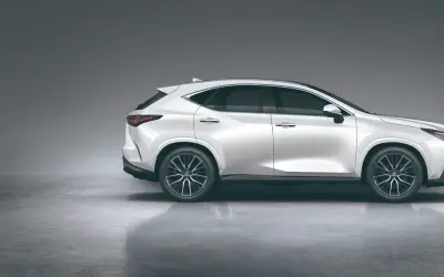 Lexus NX 350h Exquisite side profile studio view in white
