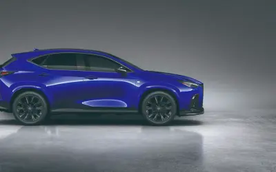 Lexus NX F Sport side profile studio view in blue