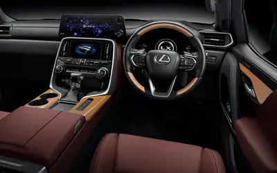 Lexus RX front cabin with the centre touchscreen and two-tone trim