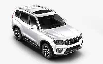 Mahindra Scorpio-N front three-quarter view in Everest White
