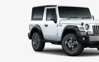 Mahindra Thar front three-quarter view in Everest White