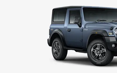 Mahindra Thar front three-quarter view in Battleship Grey