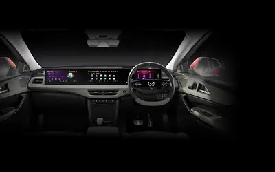 Mahindra XEV 9e dashboard with triple-screen layout