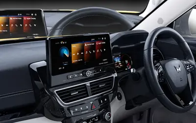 Mahindra XUV 3XO dashboard with touchscreen infotainment and steering wheel