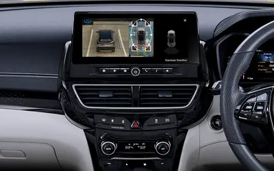 Mahindra XUV 3XO centre console showing 360-degree camera display and climate controls
