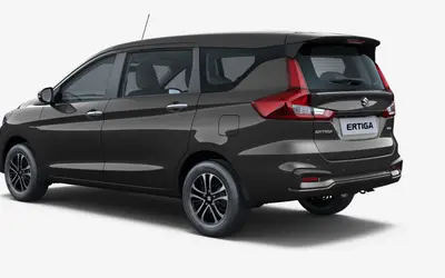Maruti Ertiga rear three-quarter view in Magma Grey