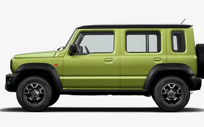 Maruti Jimny side profile in Kinetic Yellow with Bluish Black Roof