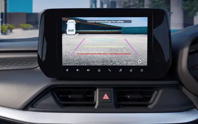 Maruti Swift 9-inch SmartPlay Pro+ touchscreen showing reverse camera view