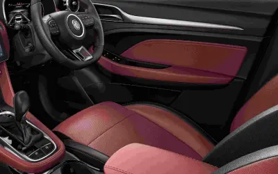MG Astor dashboard close-up showing steering wheel, touchscreen and centre console