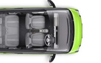 MG Comet EV top-down cabin view showing fabric seats and four-seat layout
