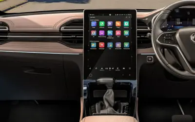 MG Hector dashboard with 14-inch portrait infotainment screen and steering wheel