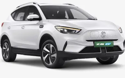 MG ZS EV front three-quarter studio view in Candy White