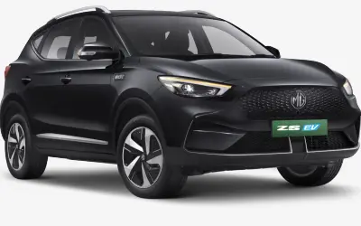 MG ZS EV front three-quarter studio view in Starry Black