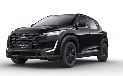 Nissan Magnite Kuro special edition front three-quarter studio shot in black