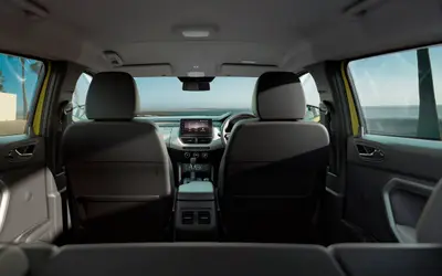 Renault Kiger 2025 cabin view from rear seats showing roominess and dashboard