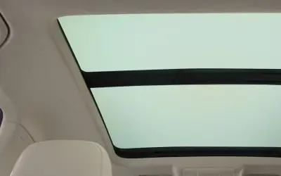 Skoda Kushaq panoramic sunroof viewed from the rear seats