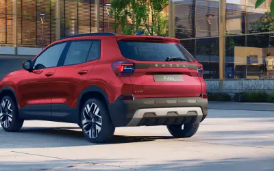 Skoda Kylaq rear three-quarter view showing T-shaped LED tail lights