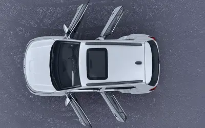 Skoda Kylaq top view in white with all doors open