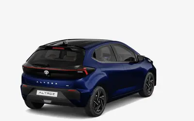 Tata Altroz rear three-quarter view in Royal Blue