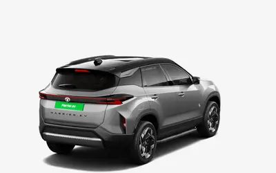 Tata Harrier EV rear three-quarter view from the opposite side in Pure Grey