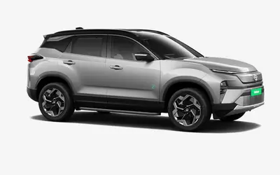 Tata Harrier EV front three-quarter view from the passenger side in Pure Grey