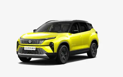 Tata Harrier front three-quarter view in Sunlit Yellow