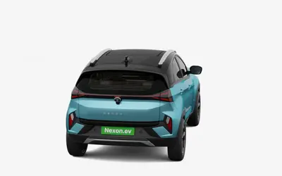 Tata Nexon EV rear three-quarter view from the opposite side in Creative Ocean blue
