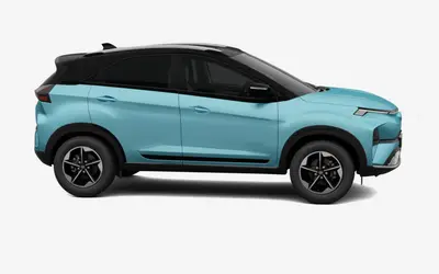 Tata Nexon EV front three-quarter view from the passenger side in Creative Ocean blue