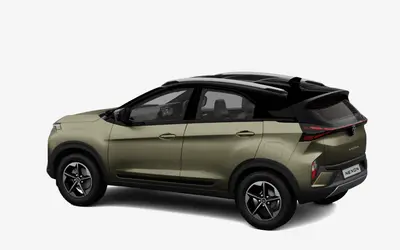 Tata Nexon rear three-quarter view in Grassland Beige