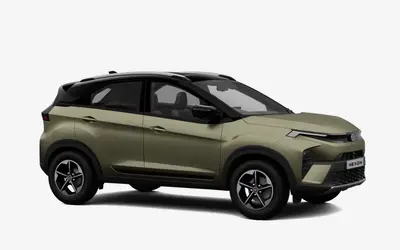 Tata Nexon front three-quarter view from the passenger side in Grassland Beige