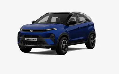 Tata Nexon front three-quarter view in Royal Blue