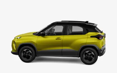 Tata Punch EV rear three-quarter view in Fearless Yellow
