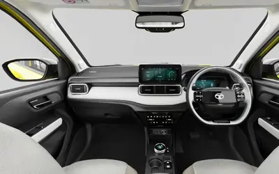 Tata Punch EV white dashboard with twin screens